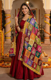 Multicolor Chinon Silk Patchwork Dupatta with Heavy Sequin & Zari Embroidery