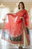 Red & Black Floral Organza Dupatta with Gota Patti Border