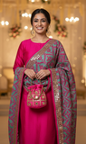 The Festive Fusion Combo: Aqua Mint Dupatta with Magenta Pink Threadwork, Gold Sequin Border & Matching Potli Bag