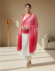 Red & Pink Ombre Crushed Georgette Dupatta (Dual Tone Pleated)