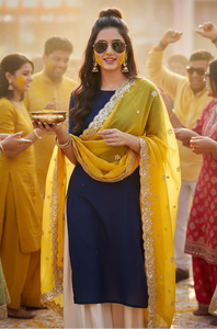 Festive Haldi Yellow Embellished Dupatta with Premium Lace Border