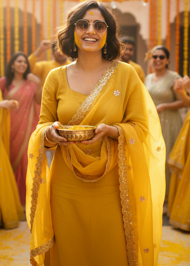 Festive Haldi Yellow Embellished Dupatta with Premium Lace Border