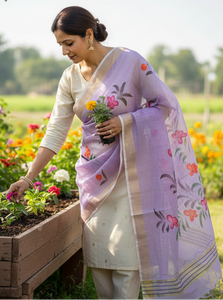 Soft Lilac Hand-Painted Dupatta with Floral Motifs