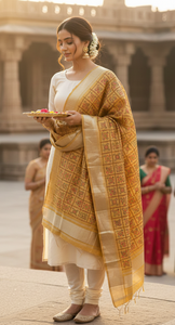 Traditional Mehndi Green Bandhani Dupatta with Golden Zari Border