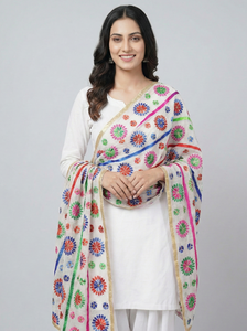 The 'Rang' Edit: Vibrant Floral Threadwork Dupatta with Gold Detailing