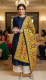 Yellow Heavy Embroidered Mirror Work Dupatta – Traditional Punjabi Style