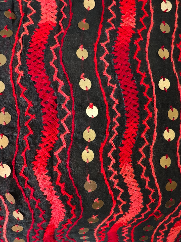 Premium Red & Black Dupatta with Intricate Thread work & Golden Sequins