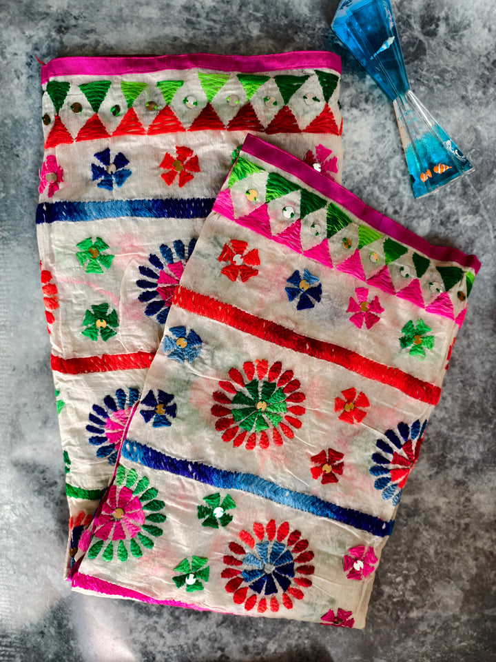 The 'Rang' Edit: Vibrant Floral Threadwork Dupatta with Gold Detailing