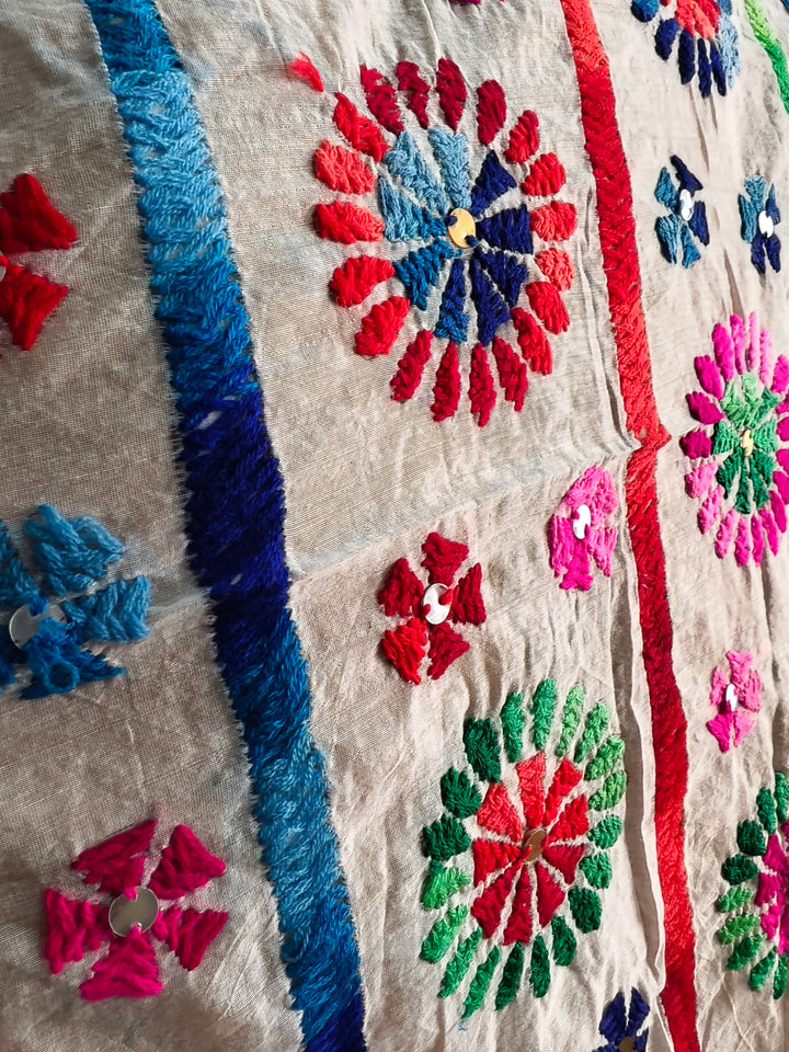 The 'Rang' Edit: Vibrant Floral Threadwork Dupatta with Gold Detailing