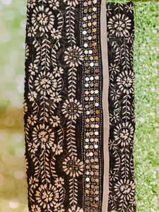 Black Georgette Dupatta with Dense White Thread Embroidery & Heavy Sequin Border