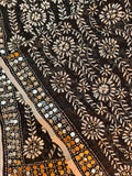 Black Georgette Dupatta with Dense White Thread Embroidery & Heavy Sequin Border