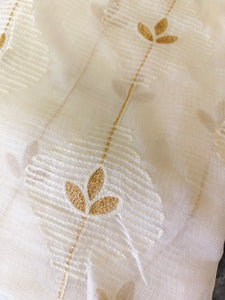 Off-White Kota Doria Dupatta with White Thread & Gold Zari Leaf Embroidery