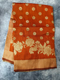 Rust Orange Banarasi Silk Dupatta with Antique Gold Buti & Floral Border