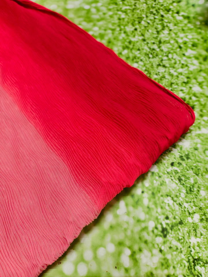 Red & Pink Ombre Crushed Georgette Dupatta (Dual Tone Pleated)