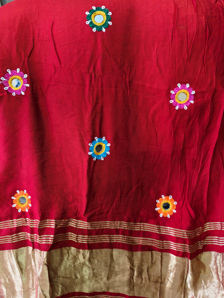 The 'Sindoor' Edit: Red Festive Dupatta with Folk Mirror Embroidery