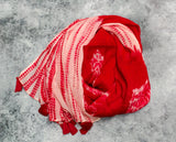 Handcrafted Red & Ivory Shibori Cotton Stole with Tassel Finish