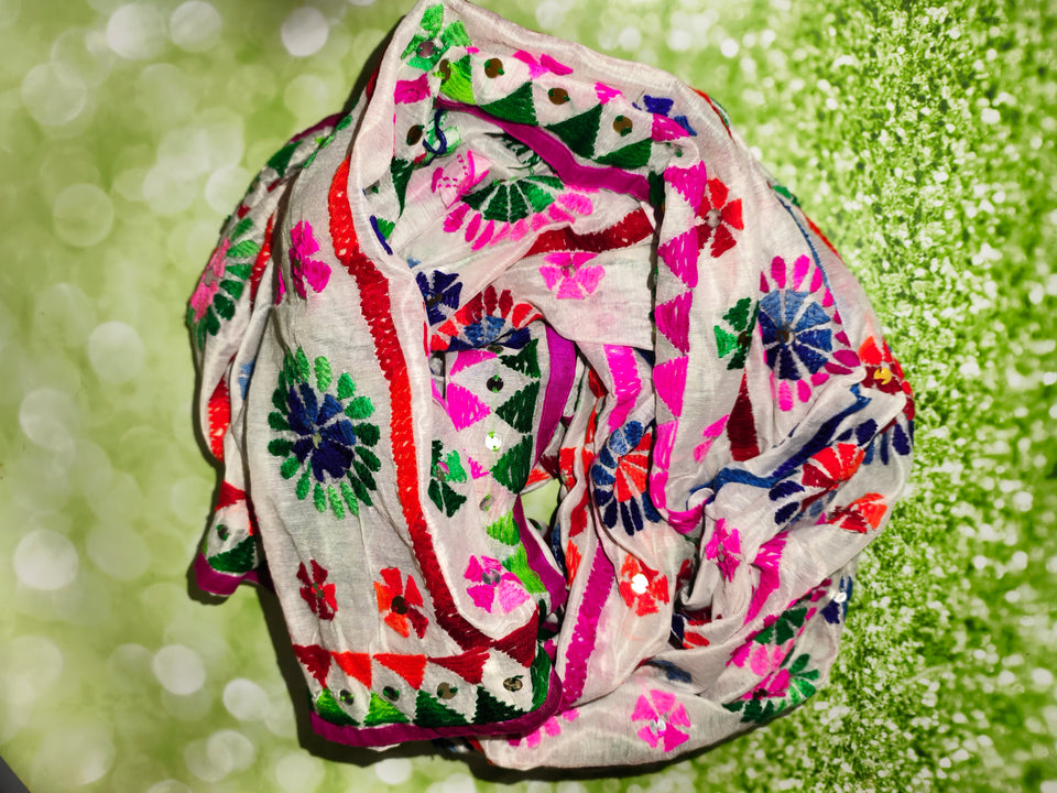 The 'Rang' Edit: Vibrant Floral Threadwork Dupatta with Gold Detailing