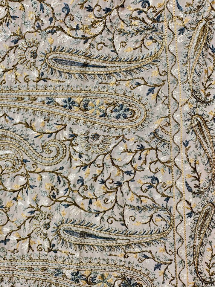 Kashmiri-Inspired Beige Dupatta with Intricate Paisley Embroidery