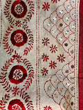 Handcrafted Charm: Cream Tussar Silk Dupatta with Maroon Kantha Work & Sequins