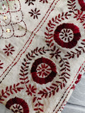 Handcrafted Charm: Cream Tussar Silk Dupatta with Maroon Kantha Work & Sequins