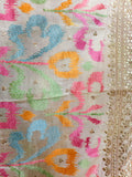 Cream Chinon Silk Dupatta with Multicolor Ikat-Style Embroidery & Zari Border