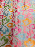 Cream Chinon Silk Dupatta with Multicolor Ikat-Style Embroidery & Zari Border