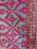 The Festive Fusion Combo: Aqua Mint Dupatta with Magenta Pink Threadwork, Gold Sequin Border & Matching Potli Bag