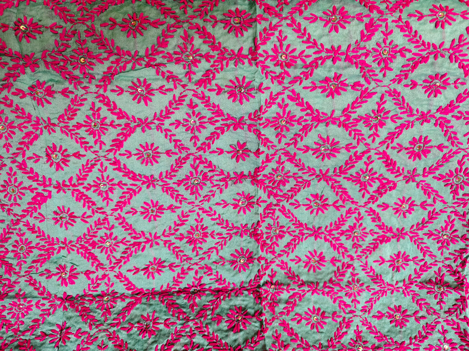 The Festive Fusion Combo: Aqua Mint Dupatta with Magenta Pink Threadwork, Gold Sequin Border & Matching Potli Bag