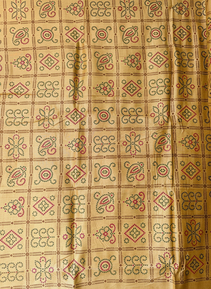 Traditional Mehndi Green Bandhani Dupatta with Golden Zari Border