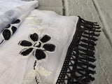 Black & White Floral Embroidered Georgette Dupatta with Tassel Border