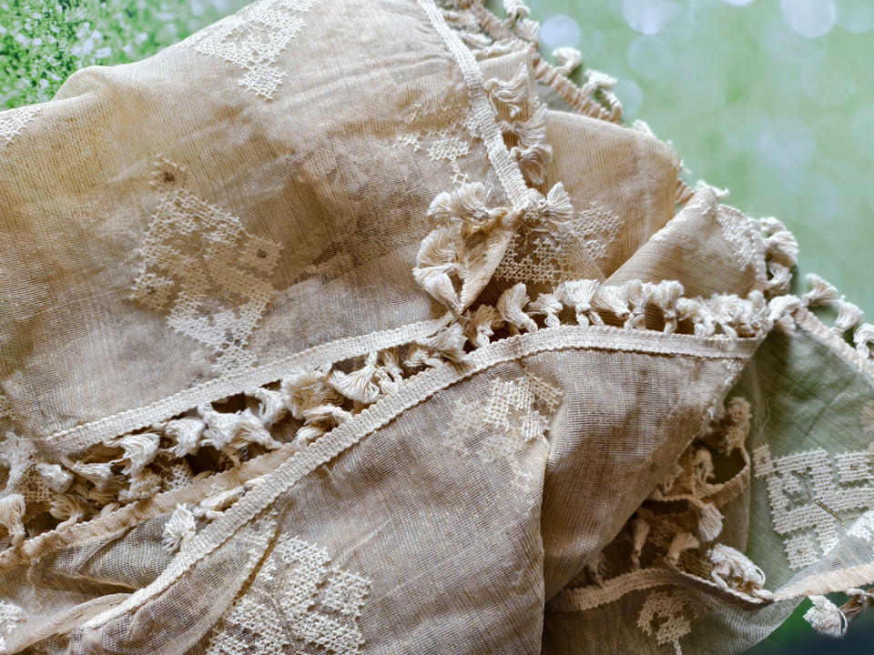 Soft Beige Geometric Pattern Dupatta with Cotton Thread Work