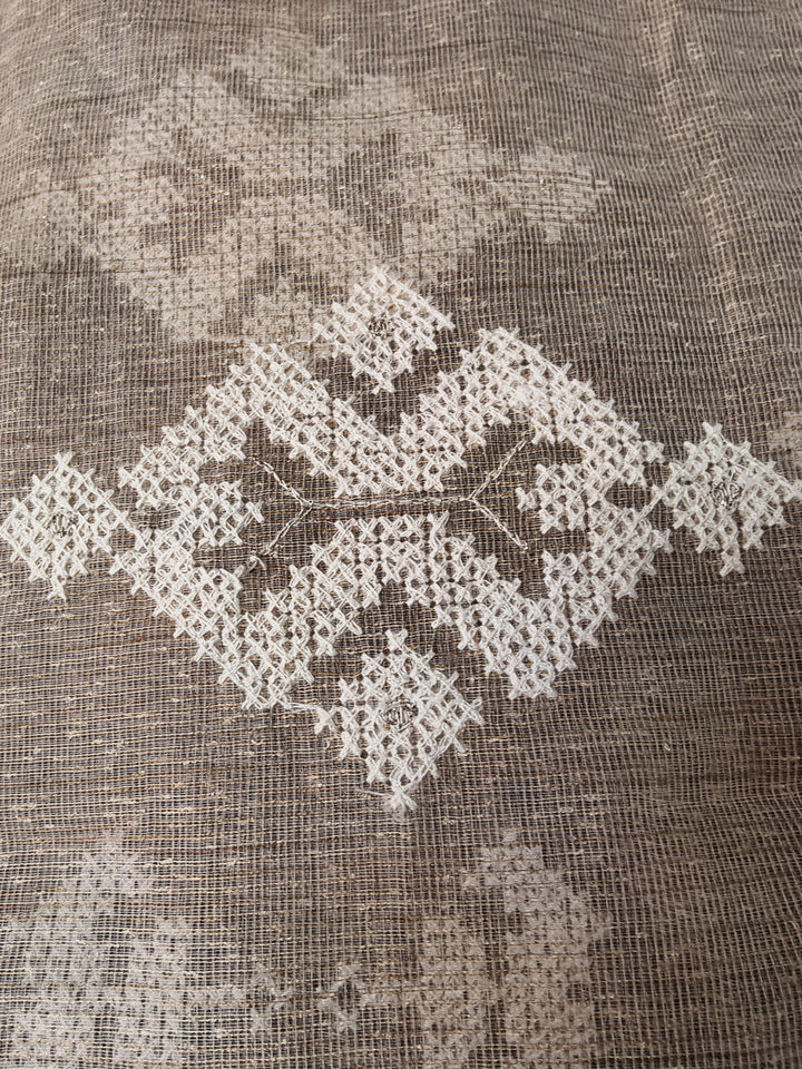 Soft Beige Geometric Pattern Dupatta with Cotton Thread Work