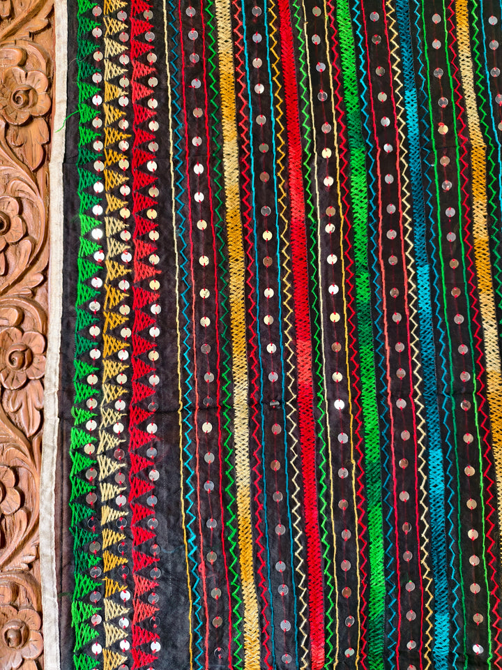 Traditional Multicolor Phulkari-Style Dupatta with Mirror Embellishments