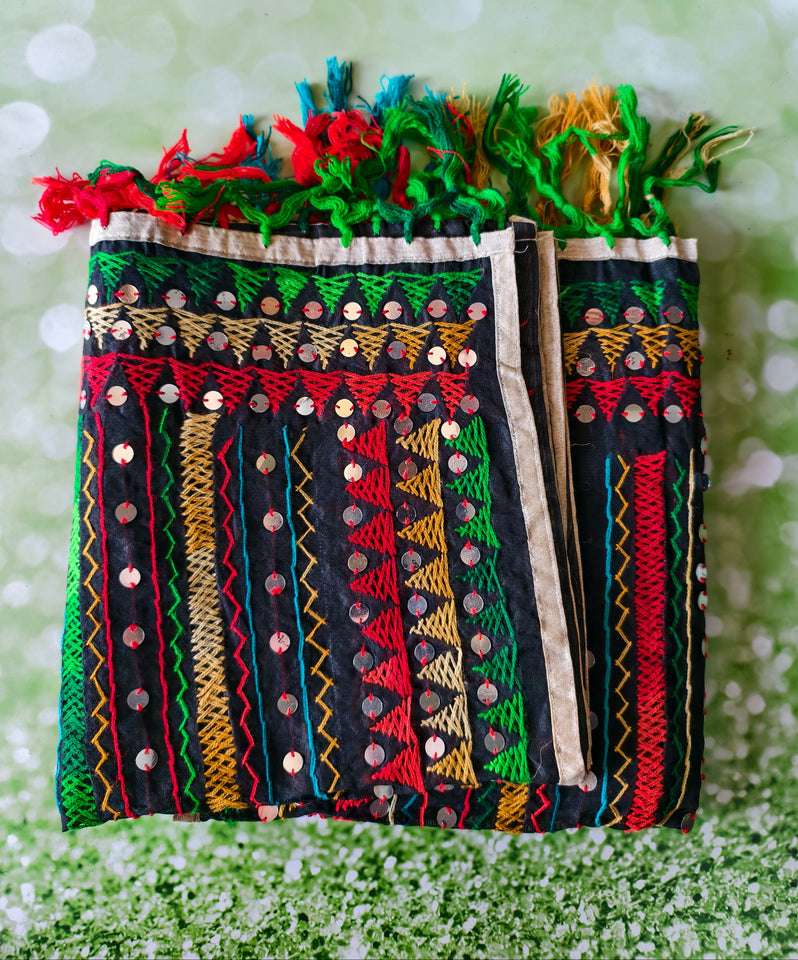 Traditional Multicolor Phulkari-Style Dupatta with Mirror Embellishments