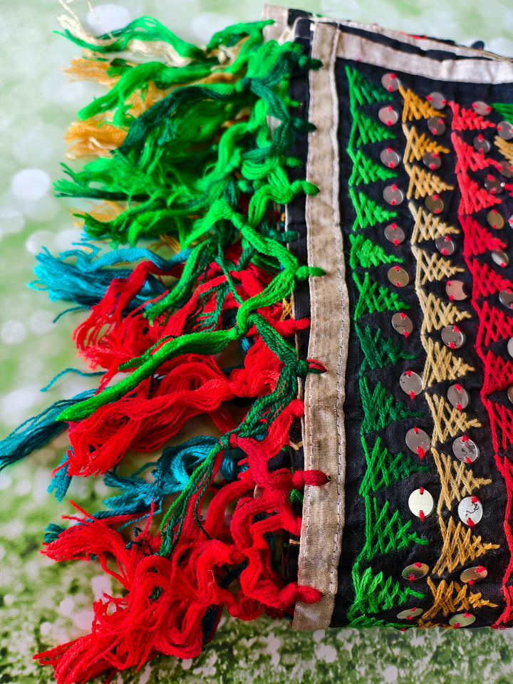 Traditional Multicolor Phulkari-Style Dupatta with Mirror Embellishments