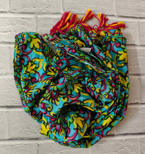 Turquoise Boho Pattern Scarf with Handmade Tassels