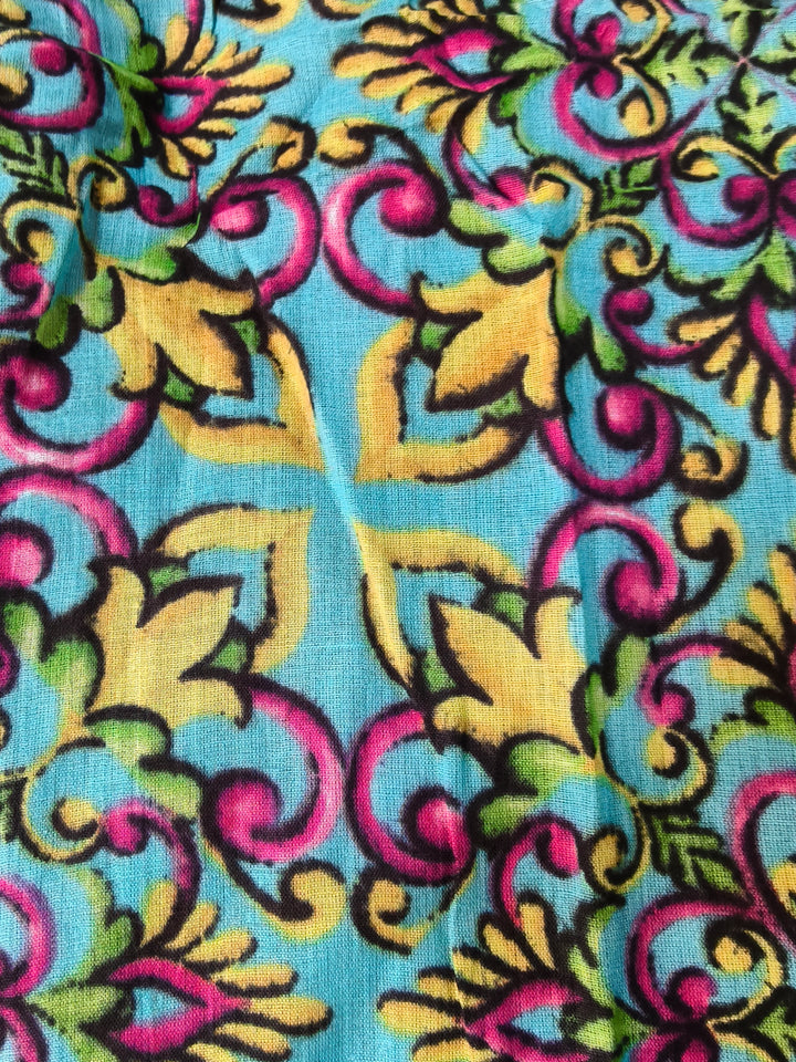 Turquoise Boho Pattern Scarf with Handmade Tassels