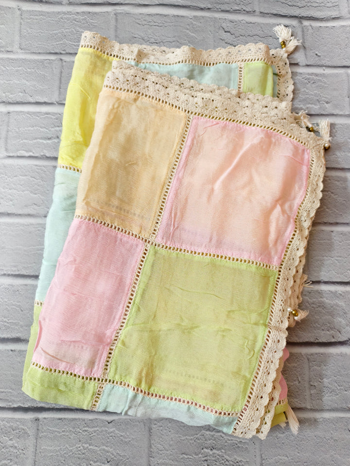 Soft Pastel Patch Dupatta with Lace Detailing – Cassata Collection