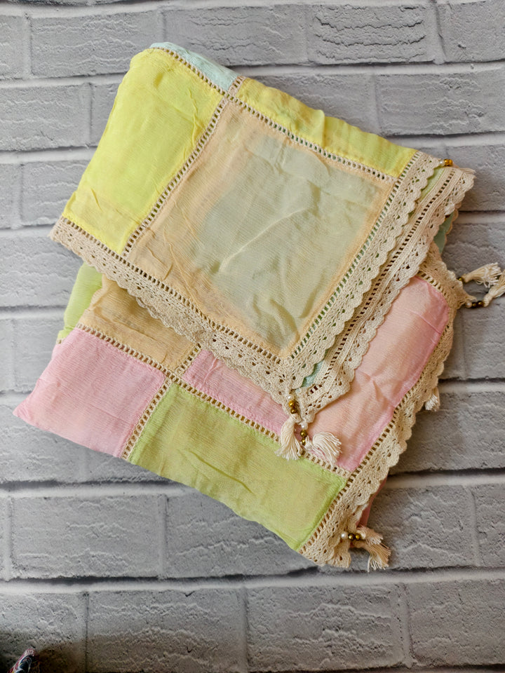 Soft Pastel Patch Dupatta with Lace Detailing – Cassata Collection