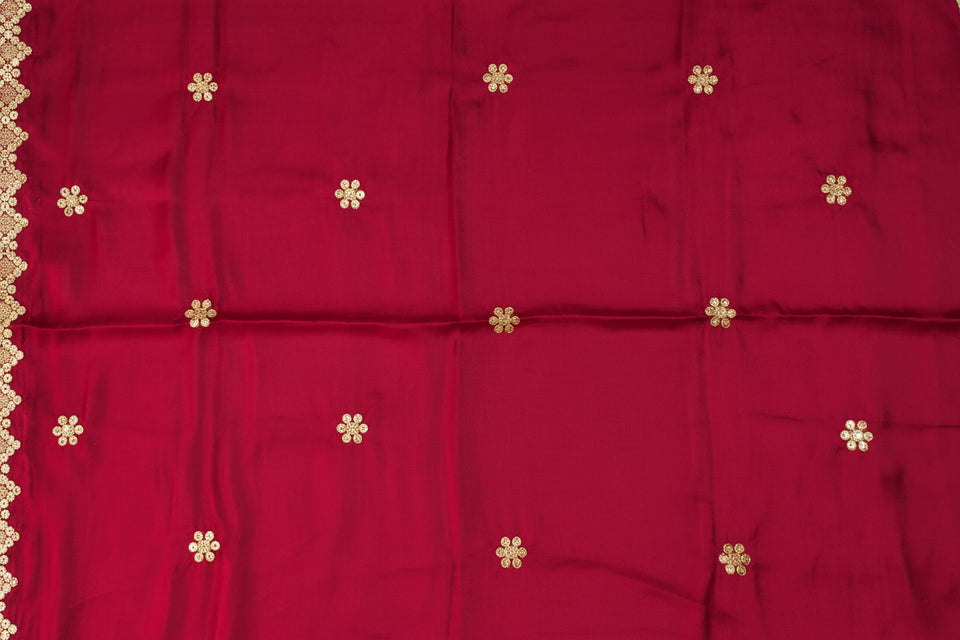 Maroon Semi-Organza Dupatta with Golden Sequin Embroidery & Lace Border