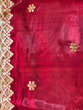 Maroon Semi-Organza Dupatta with Golden Sequin Embroidery & Lace Border