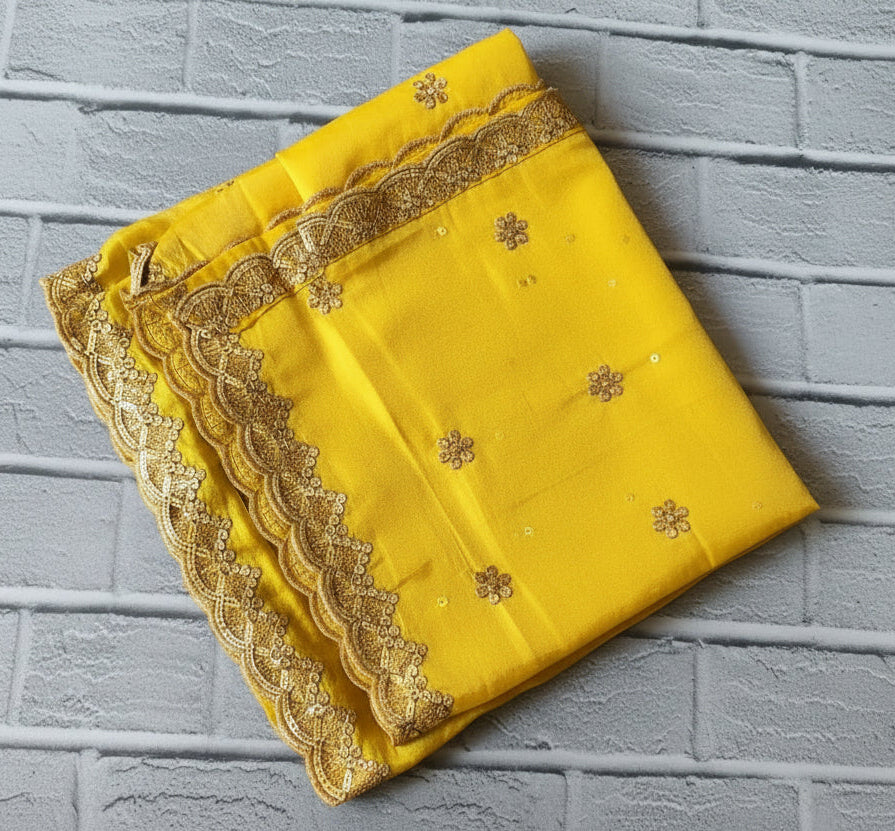 Festive Haldi Yellow Embellished Dupatta with Premium Lace Border