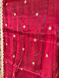 Maroon Semi-Organza Dupatta with Golden Sequin Embroidery & Lace Border
