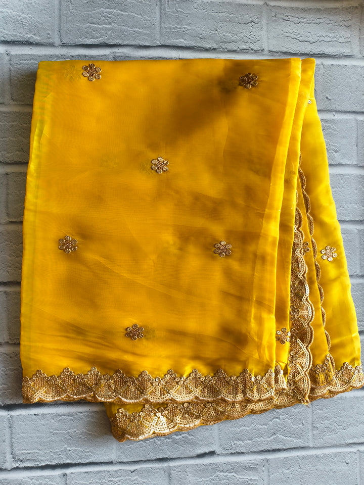Festive Haldi Yellow Embellished Dupatta with Premium Lace Border