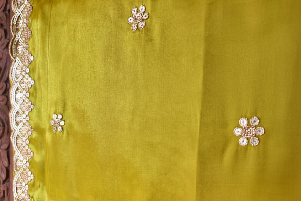 Festive Haldi Yellow Embellished Dupatta with Premium Lace Border