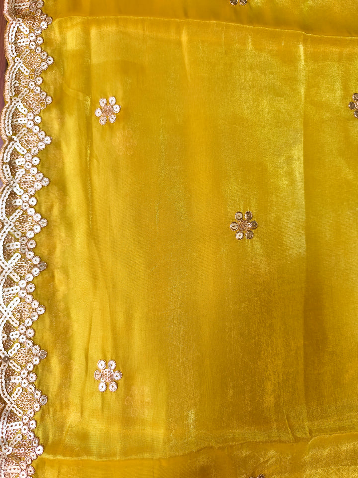 Festive Haldi Yellow Embellished Dupatta with Premium Lace Border