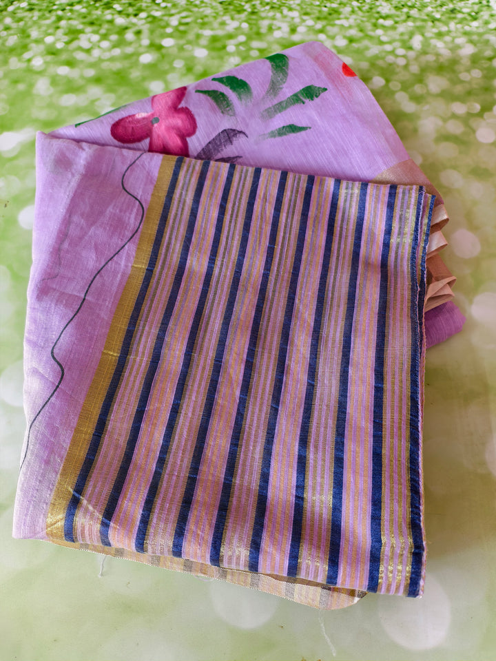 Soft Lilac Hand-Painted Dupatta with Floral Motifs