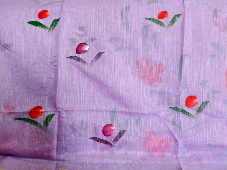 Soft Lilac Hand-Painted Dupatta with Floral Motifs
