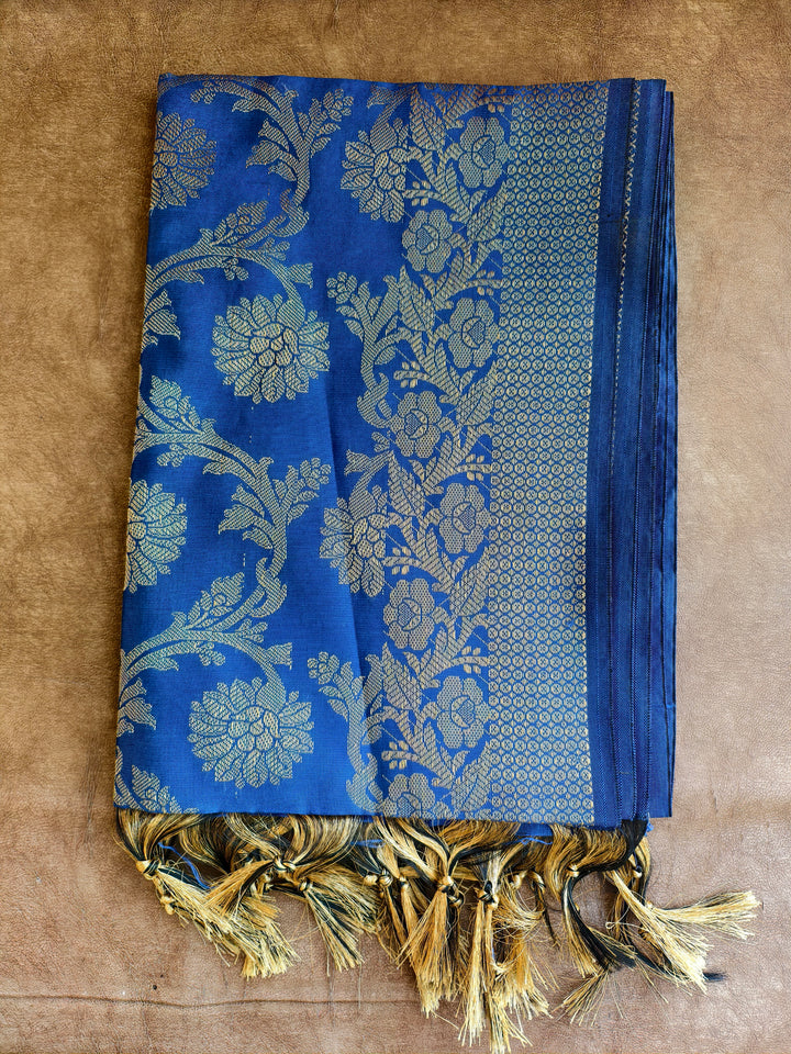 Royal Blue Banarasi Dupatta with Antique Gold Zari Floral Jaal