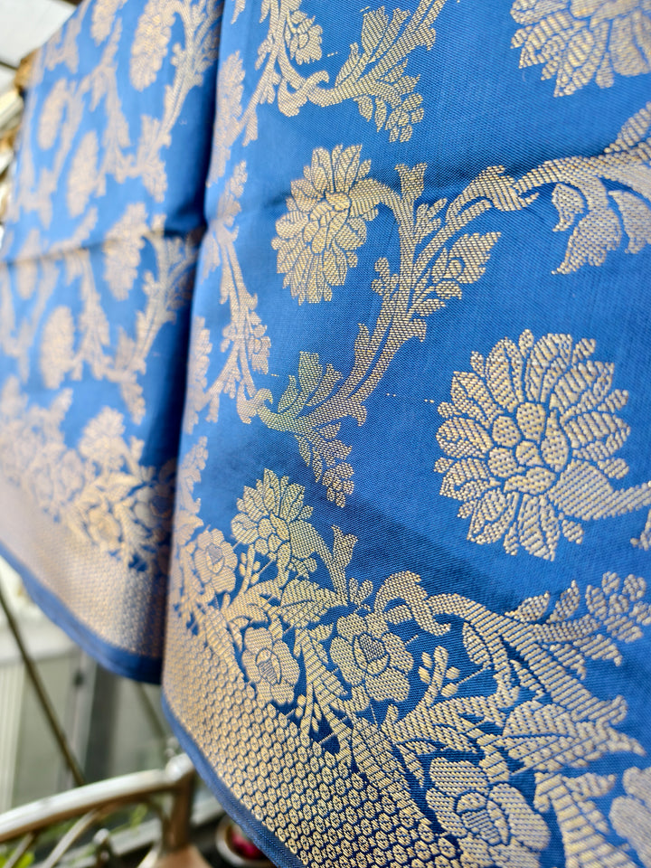 Royal Blue Banarasi Dupatta with Antique Gold Zari Floral Jaal